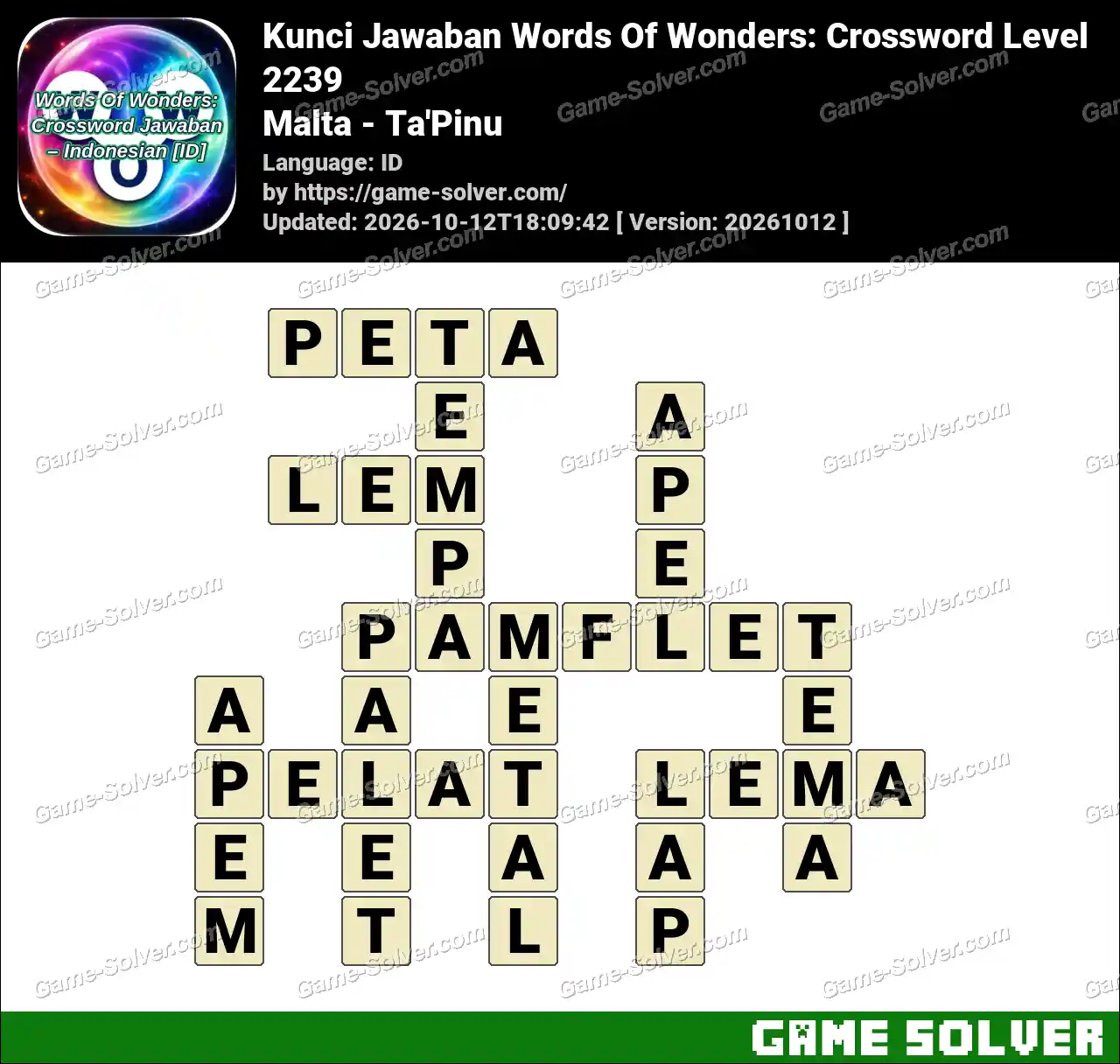 Kunci Jawaban Words Of Wonders: Crossword Level 2239 – Malta – Ta’Pinu